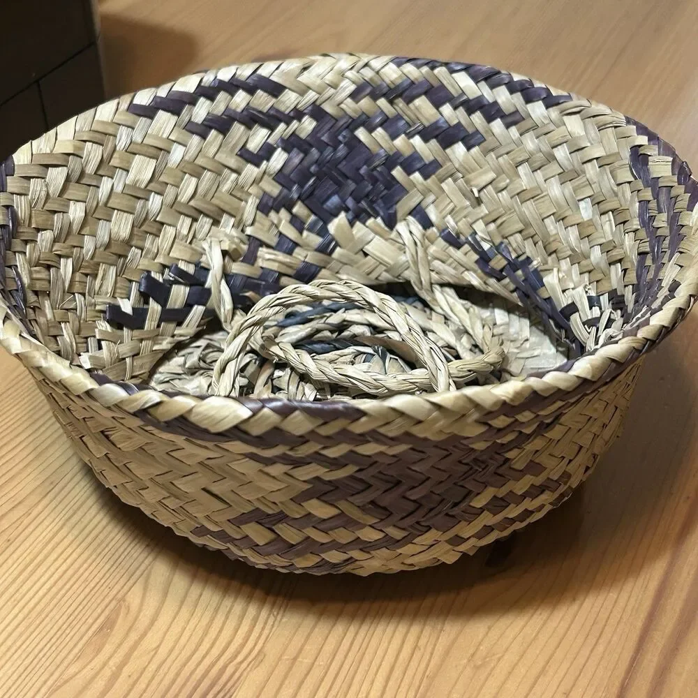 Seagrass Foldable Collapsible Woven Basket Handles Farmhouse Decor Neutral